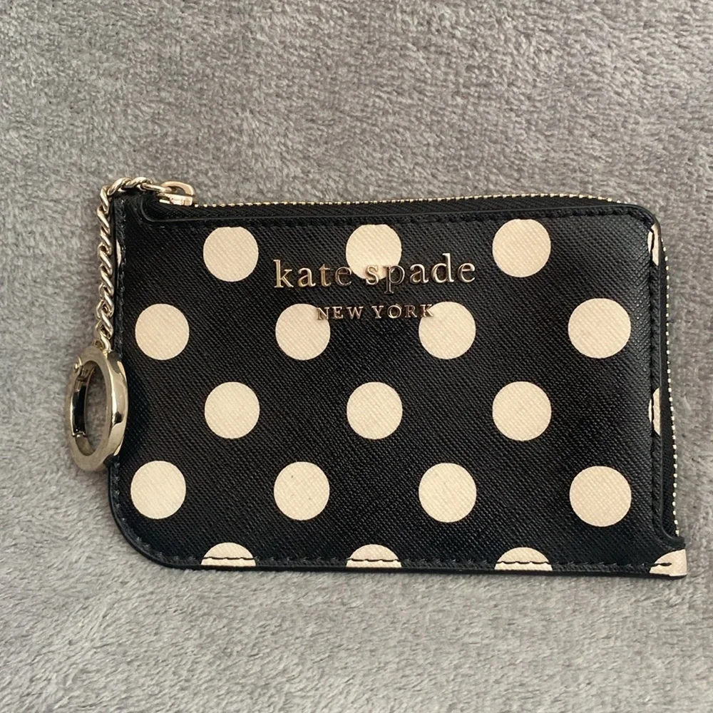 ♠️KATE SPADE ♠️Black Multi Picture Dot Medium L-Zip Cardholder/NWOT